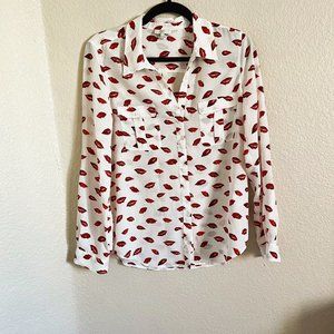 Joie White Red Lips Button Down Shirt XSmall
